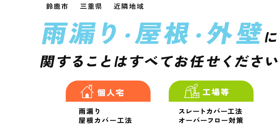 雨漏り・屋根・外壁に 関することはすべてお任せください